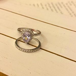 Platinum Plated Zircon Wedding Ring Set Size 8 Faux Diamonds NWT